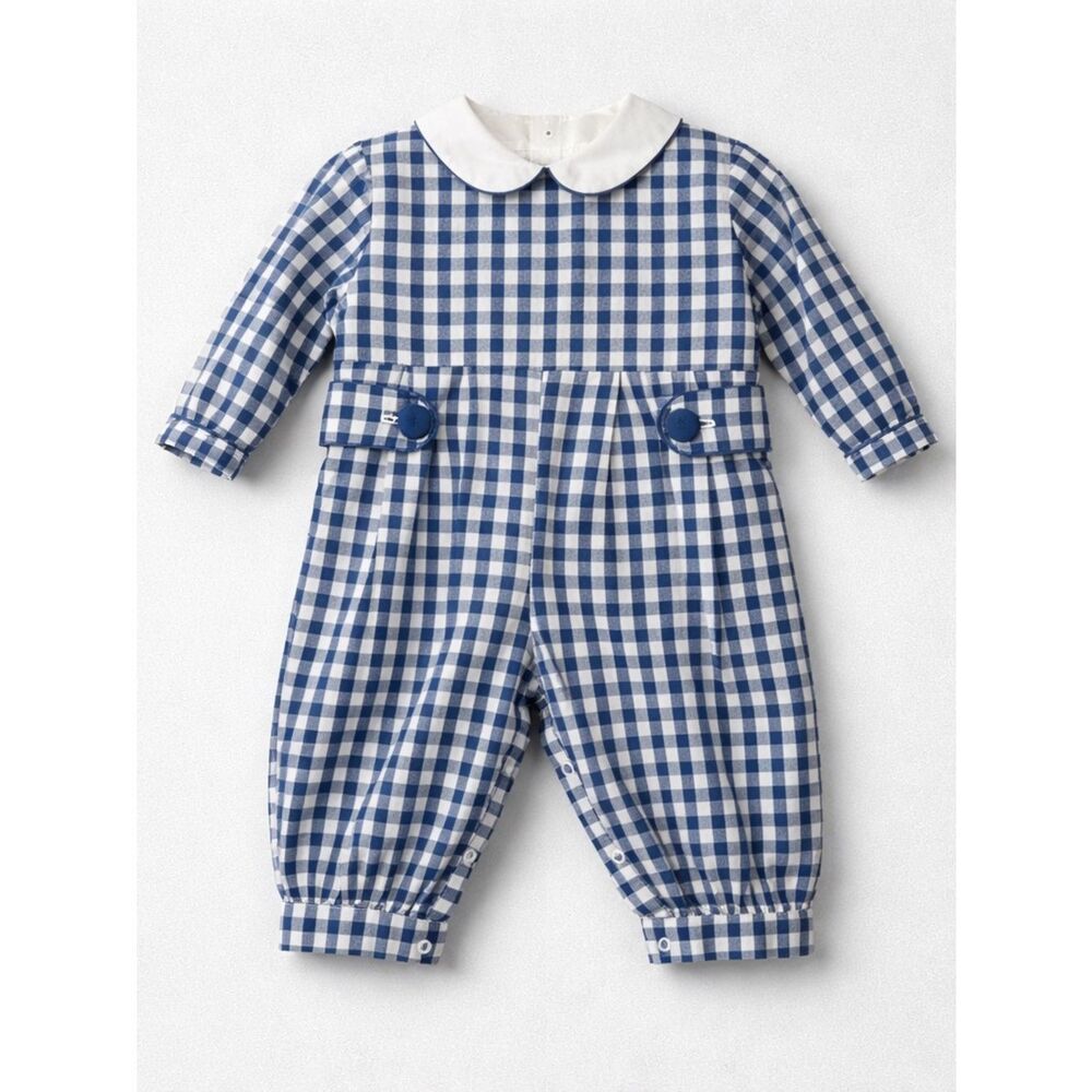 The Socking Bug blue gingham Peter Pan collar jumper size 6 m